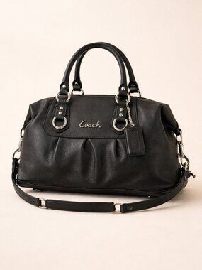 Coach Ashley Black Leather Satchel F15447 Convertible Shoulder Bag Auth EUC